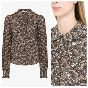 Ulla Johnson Philipa Ruffle Trimmed Silk Blouse in Night Sky
